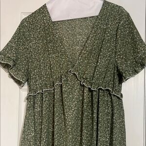 Floral Green Dress with Ruffle Details